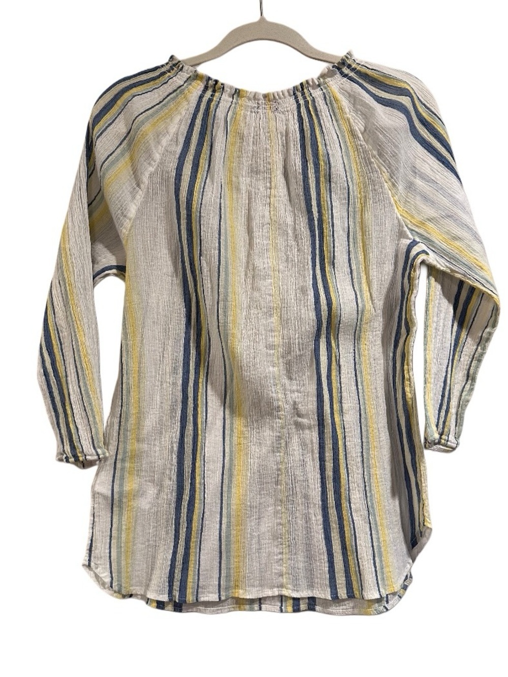 Chaps Women's Blue & Yellow Striped Lulu Peasant Stretchy Blouse Top Size Medium - Picture 4 of 15